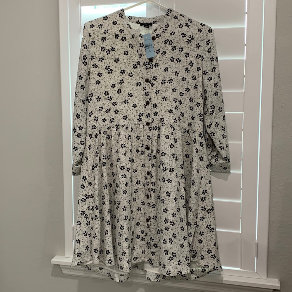 Ann Taylor Cream Dress with Black Floral Motif